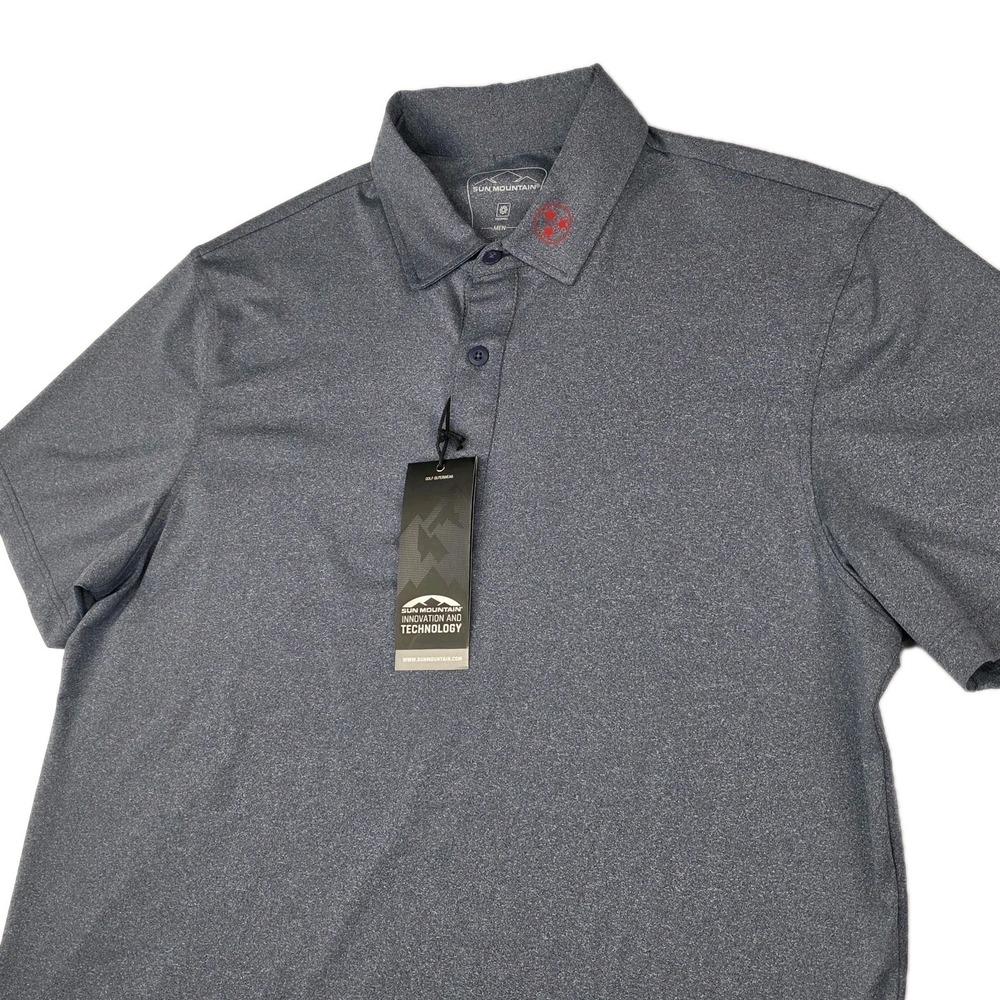 Sun Mountain Golf Shirt Large Blue Navy Heather Wicking Textured Knit‎ New